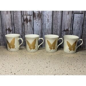 Lot Of 4 Takahashi San Francisco Golden Butterfly Mug Hand Decorated VTG MCM